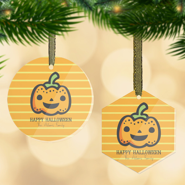 Custom Halloween Pumpkin Flat Glass Ornament w/ Name or Text