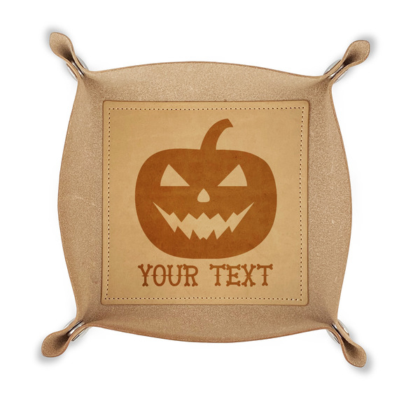Custom Halloween Pumpkin Genuine Leather Dice Tray (Personalized)