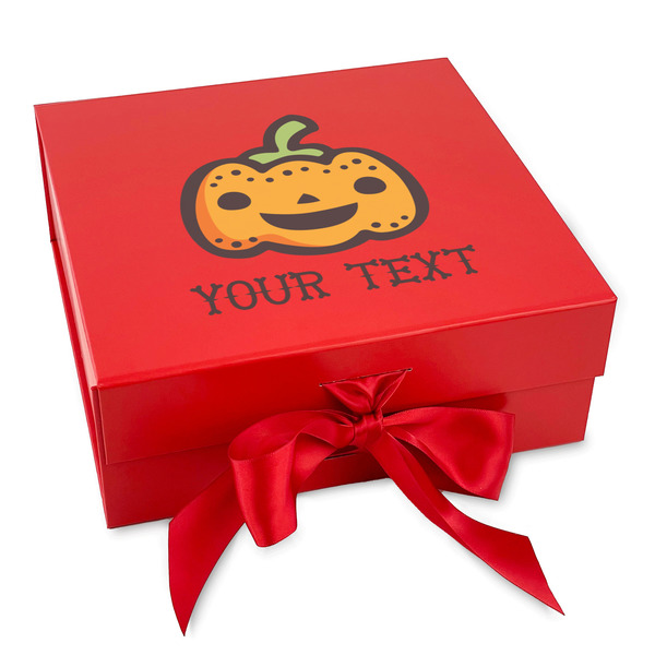 Custom Halloween Pumpkin Gift Box with Magnetic Lid - Red (Personalized)