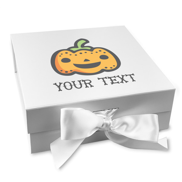 Custom Halloween Pumpkin Gift Box with Magnetic Lid - White (Personalized)