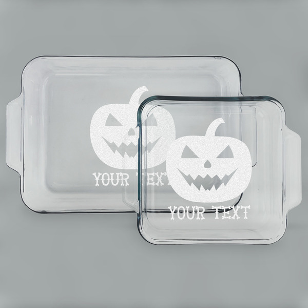 Custom Halloween Pumpkin Set of Glass Baking & Cake Dish - 13in x 9in & 8in x 8in (Personalized)