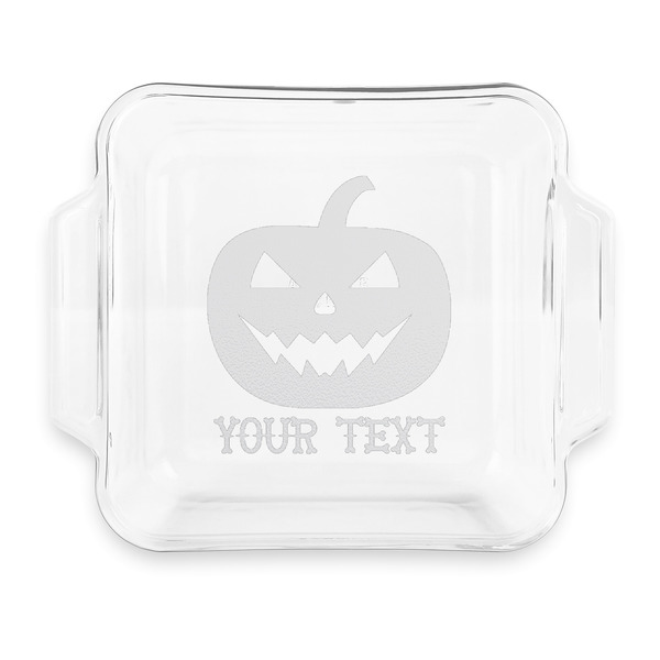 Custom Halloween Pumpkin Glass Cake Dish with Truefit Lid - 8in x 8in (Personalized)