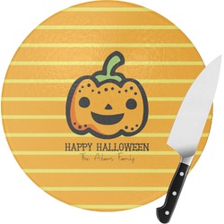 Halloween Pumpkin Round Glass Cutting Board - Medium (Personalized)