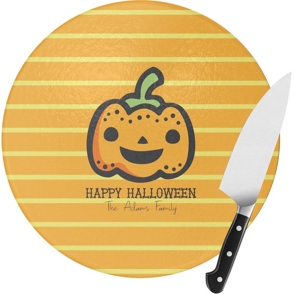 Custom Halloween Pumpkin Round Glass Cutting Board (Personalized)