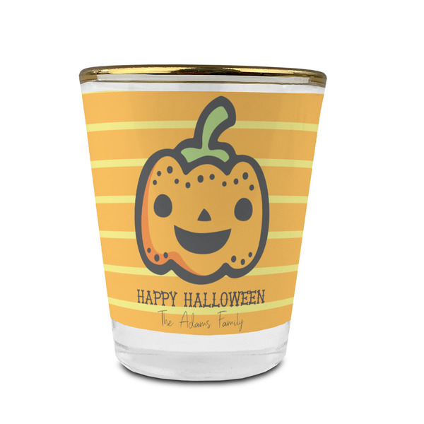 Custom Halloween Pumpkin Glass Shot Glass - 1.5 oz - with Gold Rim - Set of 4 (Personalized)