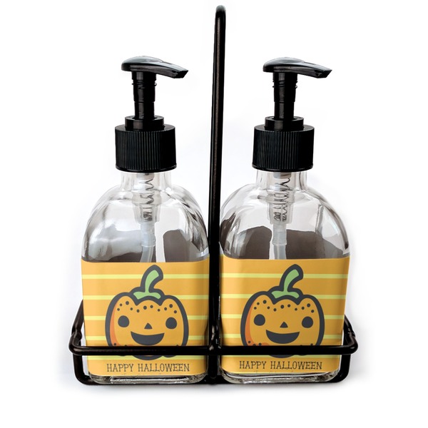Custom Halloween Pumpkin Glass Soap & Lotion Bottle Set (Personalized)