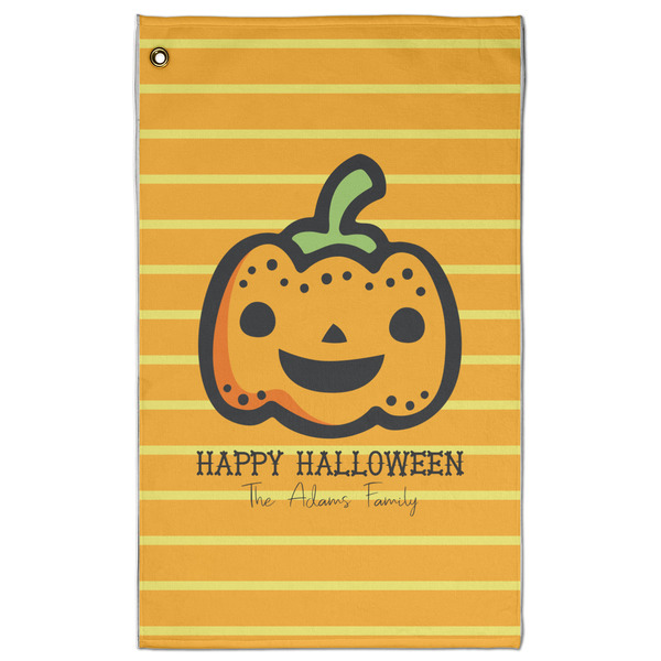 Custom Halloween Pumpkin Golf Towel - Poly-Cotton Blend w/ Name or Text