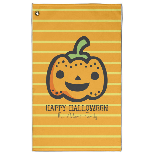 Custom Halloween Pumpkin Golf Towel - Poly-Cotton Blend w/ Name or Text