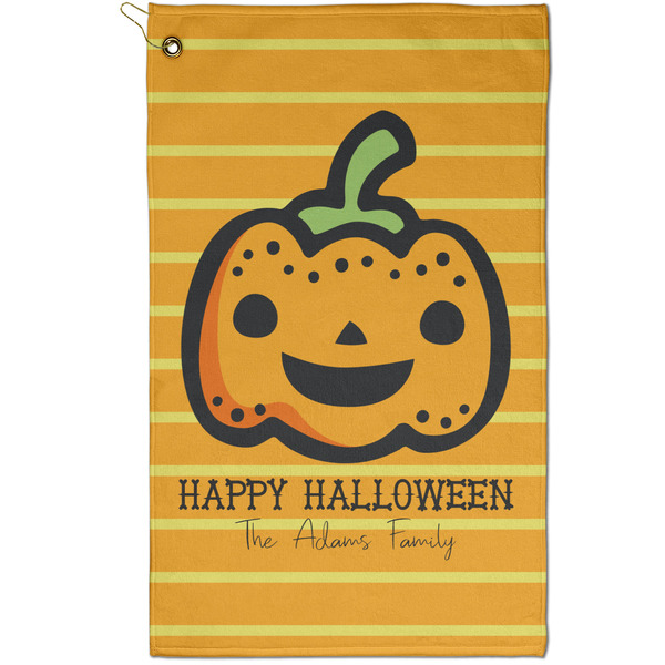 Custom Halloween Pumpkin Golf Towel - Poly-Cotton Blend - Small w/ Name or Text
