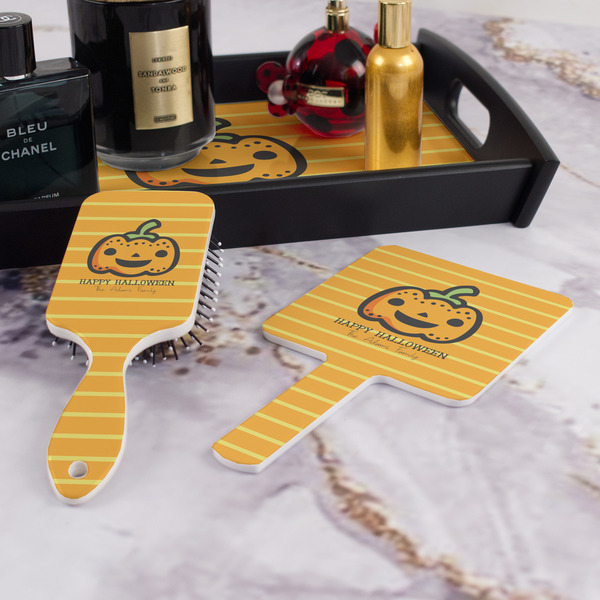 Halloween Pumpkin Hair Brush and Hand Mirror - Bathroom Scene