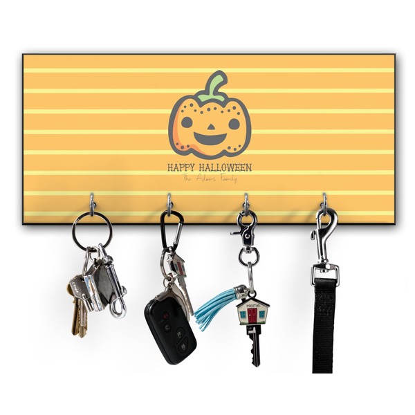 Custom Halloween Pumpkin Key Hanger w/ 4 Hooks w/ Graphics and Text