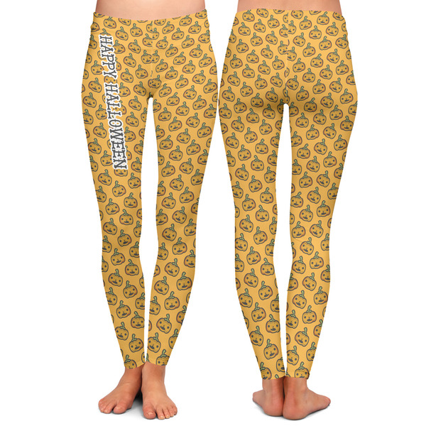 Halloween Pumpkin Ladies Leggings - Front and Back