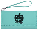 Halloween Pumpkin Ladies Leatherette Wallet - Laser Engraved- Teal (Personalized)