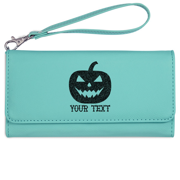 Halloween Pumpkin Ladies Wallet - Leather - Teal - Front View