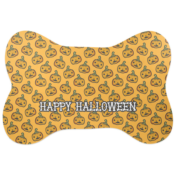 Custom Halloween Pumpkin Bone Shaped Dog Food Mat (Large) (Personalized)