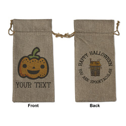 Halloween Pumpkin Large Burlap Gift Bag - Front & Back (Personalized)