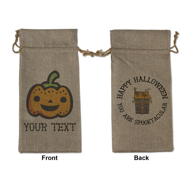 Custom Halloween Pumpkin Large Burlap Gift Bag - Front & Back (Personalized)