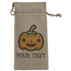 Halloween Pumpkin Large Burlap Gift Bag - Front (Personalized)