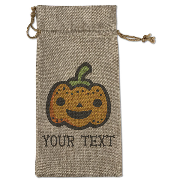 Custom Halloween Pumpkin Large Burlap Gift Bag - Front (Personalized)
