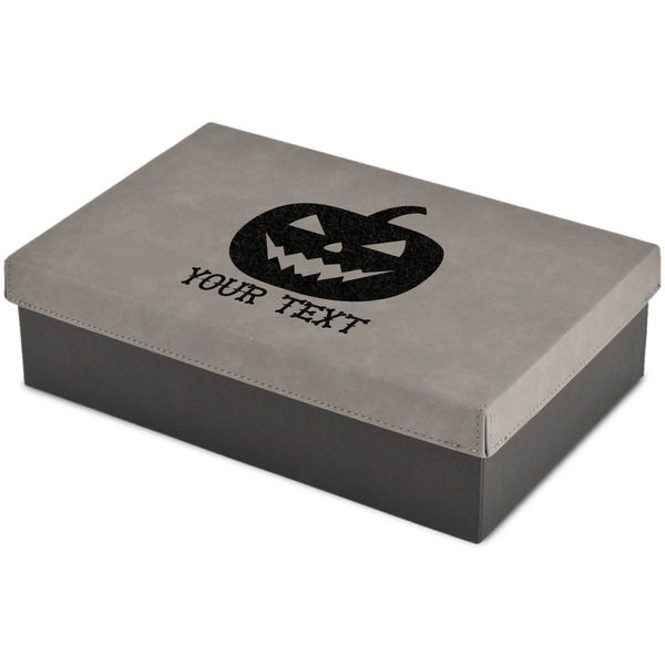 Custom Halloween Pumpkin Large Gift Box w/ Engraved Leather Lid (Personalized)