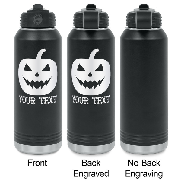 Halloween Pumpkin Laser Engraved Water Bottles - 2 Styles - Front & Back View