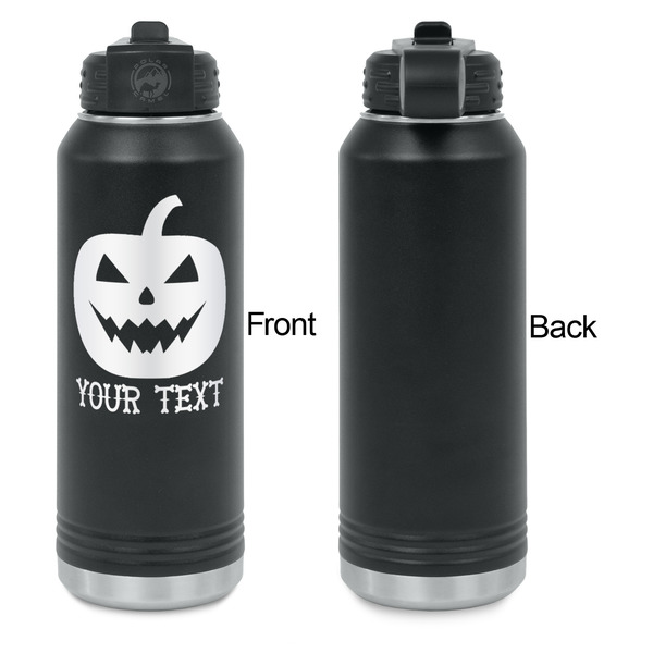 Halloween Pumpkin Laser Engraved Water Bottles - Front Engraving - Front & Back View