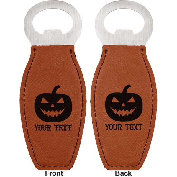 Halloween Pumpkin Leather Bar Bottle Opener - Front and Back