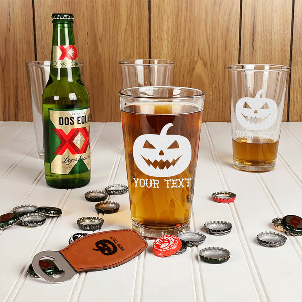Halloween Pumpkin Leather Bar Bottle Opener - IN CONTEXT