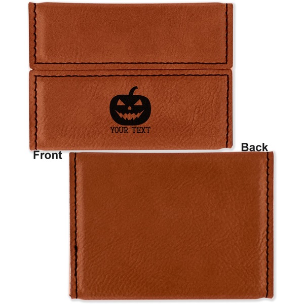 Halloween Pumpkin Leather Business Card Holder Front Back Single Sided - Apvl