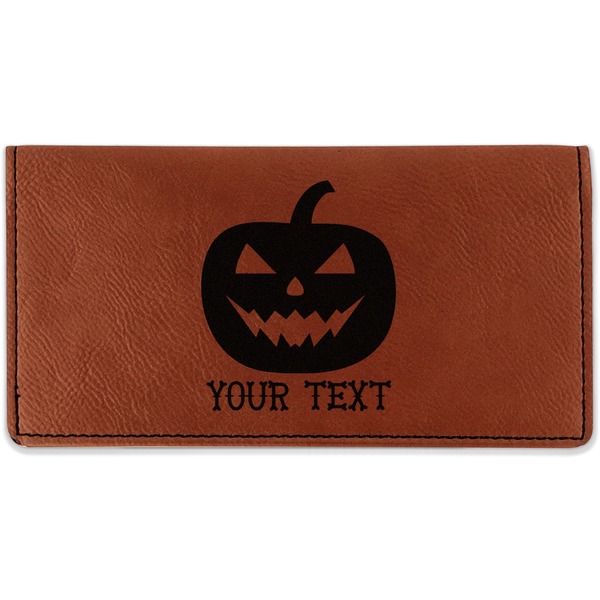 Custom Halloween Pumpkin Leatherette Checkbook Holder - Double Sided (Personalized)
