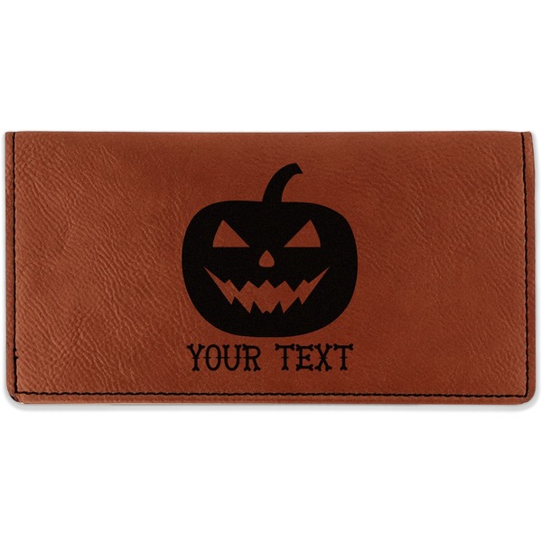 Custom Halloween Pumpkin Leatherette Checkbook Holder - Single Sided (Personalized)