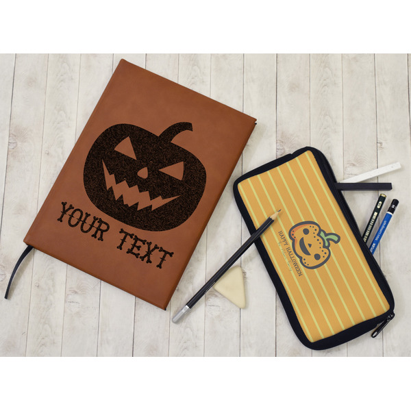 Halloween Pumpkin Leather Sketchbook - Large - Single Sided - In Context