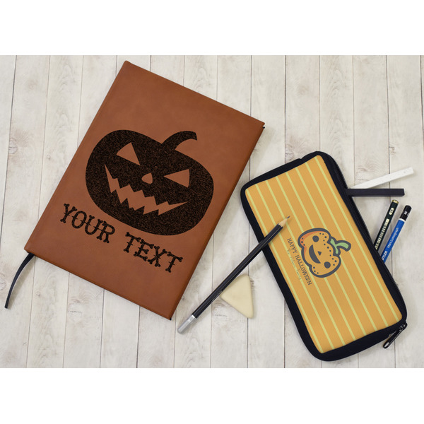 Halloween Pumpkin Leather Sketchbook - Small - Double Sided - In Context
