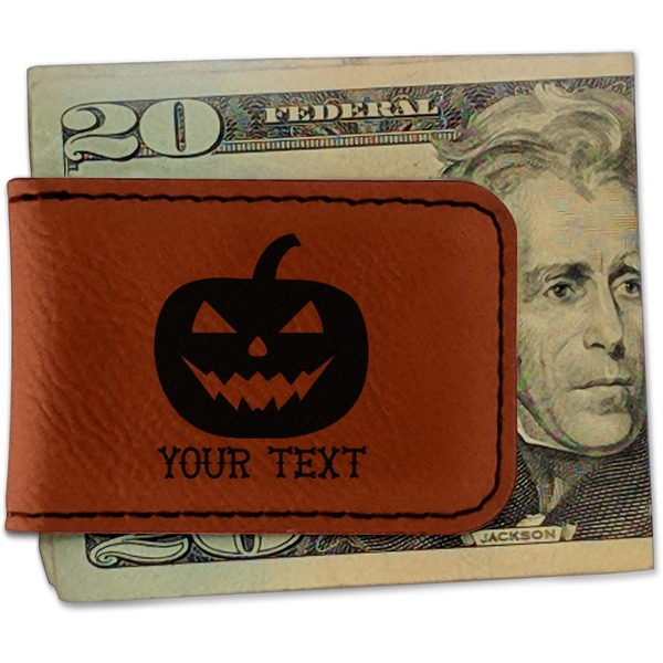 Custom Halloween Pumpkin Leatherette Magnetic Money Clip - Double Sided (Personalized)