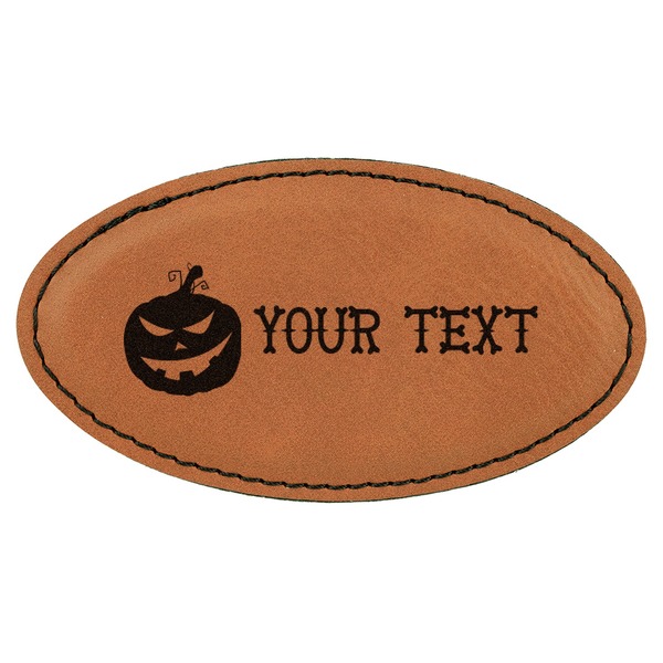 Custom Halloween Pumpkin Leatherette Oval Name Badge with Magnet (Personalized)