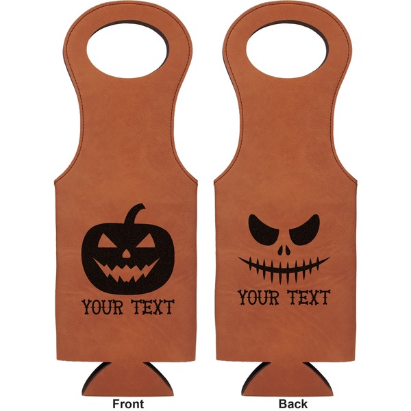Halloween Pumpkin Leatherette Wine Tote Double Sided - Front and Back