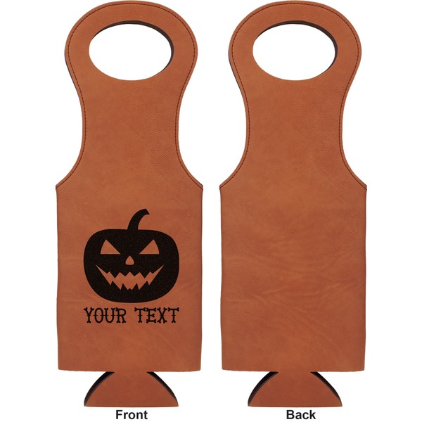 Halloween Pumpkin Leatherette Wine Tote Single Sided - Front and Back