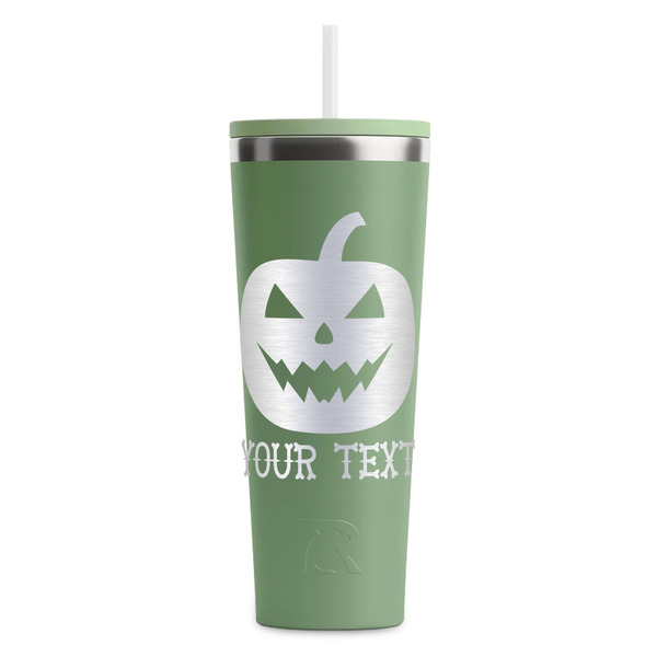 Custom Halloween Pumpkin RTIC Everyday Tumbler with Straw - 28oz - Light Green - Single-Sided (Personalized)