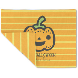 Halloween Pumpkin Double-Sided Linen Placemat - Single w/ Name or Text