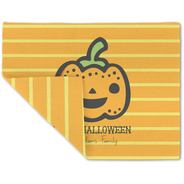 Custom Halloween Pumpkin Double-Sided Linen Placemat - Single w/ Name or Text