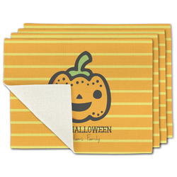 Halloween Pumpkin Single-Sided Linen Placemat - Set of 4 w/ Name or Text