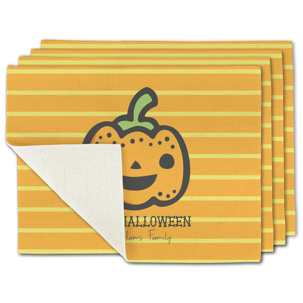 Custom Halloween Pumpkin Single-Sided Linen Placemat - Set of 4 w/ Name or Text