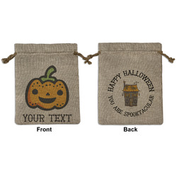 Halloween Pumpkin Medium Burlap Gift Bag - Front & Back (Personalized)