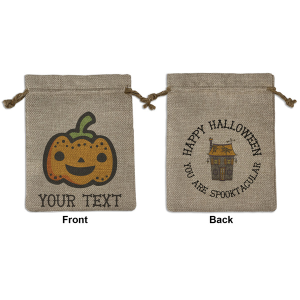 Custom Halloween Pumpkin Medium Burlap Gift Bag - Front & Back (Personalized)