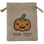 Halloween Pumpkin Medium Burlap Gift Bag - Front (Personalized)