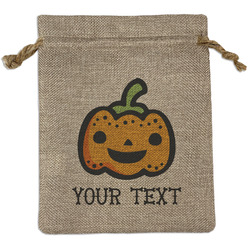 Halloween Pumpkin Medium Burlap Gift Bag - Front (Personalized)