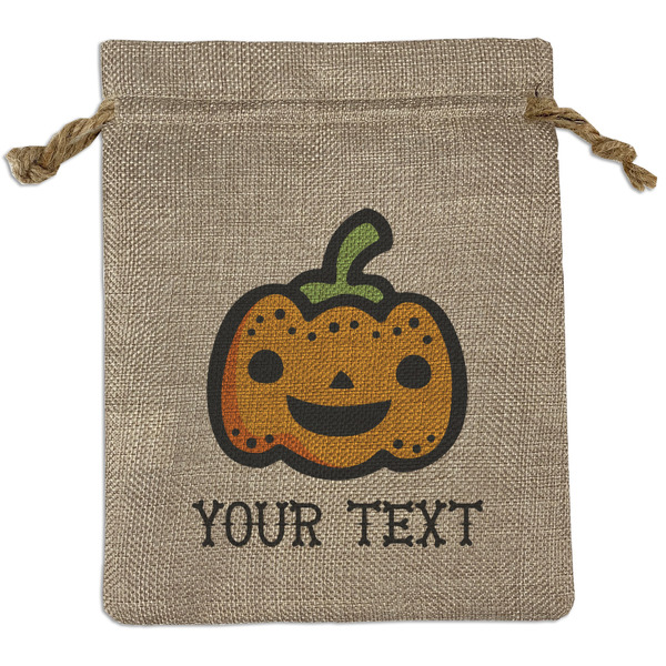 Custom Halloween Pumpkin Medium Burlap Gift Bag - Front (Personalized)