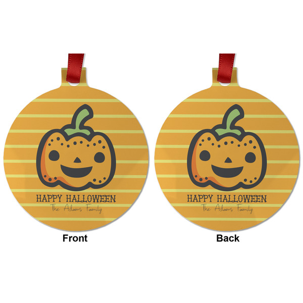 Halloween Pumpkin Metal Ball Ornament - Front and Back