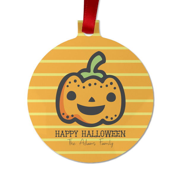 Custom Halloween Pumpkin Metal Ball Ornament - Double Sided w/ Name or Text