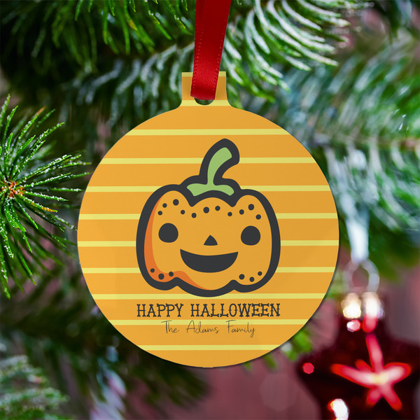 Halloween Pumpkin Metal Ball Ornament - Lifestyle